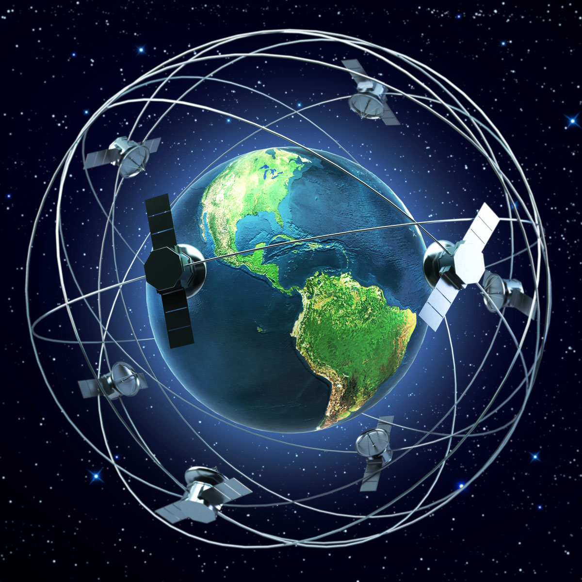 Resultado de imagem para 24 to 32 satellites orbiting the Earth at an altitude of 12,500 miles.